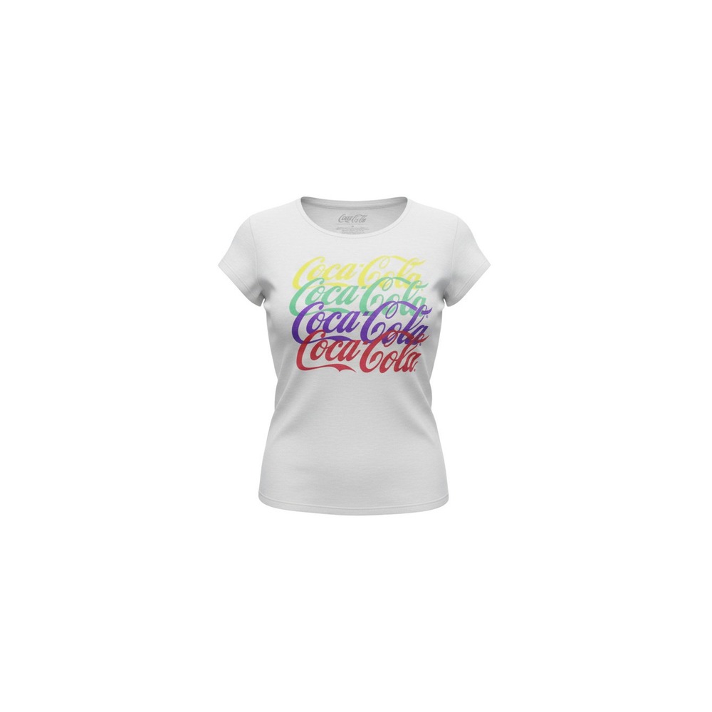 Coca-Cola Graphic Tee Womens Medium White Rainbow Logo Short Sleeve Burnout